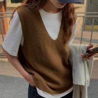 ราคา พร้อมส่ง เสื้อไหมพรมแขนกุด สีพื้นไม่มีขอบ จั้มเอว คอวี (20938403170)