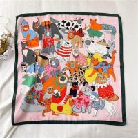 ราคา 2023 Luxury Silk Skinny Scarf Bag Handle Ribbon Ladies little cat Print Headband Small Hair Scarves Band Female handkerchief (20500713089)