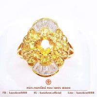 ราคา แหวนพลอยบุษราคัมจันท์แท้ พลอยธรรมชาติ เนื้อใส น้ำทอง สีสวย คัดพิเศษ น้ำหนักรวม 1 6 กะรัต ประดับเพชรสวิส ตัวเรือนทองแท้ (20517572535)