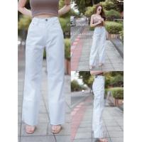 ราคา ยีนส์สีขาว ขากระบอกตรง ผ้ายีนส์ไม่ยืด ยีนส์ขากระบอกกว้าง ยีนส์ผู้หญิง ปลายขากระบอกกว้าง (18214558754)