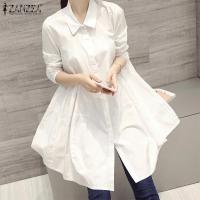 ราคา ZANZEA กระดุมเสื้อคอพับเสื้อแขนยาวสำหรับผู้หญิงสไตล์เกาหลีเสื้อเชิ้ตผ่า 10 (21194062573)