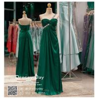 ราคา ชุดราตรีออกงาน ชุดราตรียาว ชุดราตรียาวไหล่เฉียง ชุดไปงานแต่งกลางคืน คนอ้วนใส่สวย PF063 GRN เขียว เขียวมิ้น (8570161673)