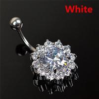 ราคา FG Stainless Steel Bar Belly Navel Ring Crystal Flower Body Piercing Women Jewelry (10422863081)