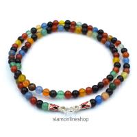 ราคา STONE NECKLACE สร้อยคอหินแท้ หินโมราแบบหลากสี agate ขนาด 5 มม ตะขอเงินลงยา by siamonlineshop (1681386476)