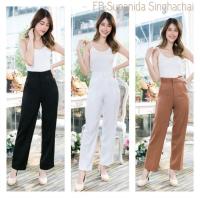 ราคา กางเกงทรงกระบอกเล็ก กางเกงขายาวผู้หญิง ใส่ทำงานได้ ตะขอหน้าซิปหน้า มีกระเป๋า 2 ข้าง เอวสูง ผ้าฮานาโกะ (3831494911)