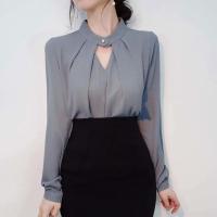 ราคา Luxqlo เสื้อสีดำผู้หญิงแฟชั่นเสื้อเชิ้ตพลัสไซส์แขนยาวสำนักงานหลวมเสื้อเกาหลี OL (20800479269)
