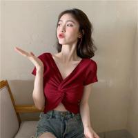 ราคา เสื้อครอปไหมพรม แขนสั้นคอวี ไขว้หน้า เซ็กซี่เล็กน้อย แฟชั่นวัยรุ่น lune 9365 (11030861684)