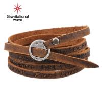 ราคา กำไลหนัง Faux หลายชั้นลายคลื่นความโน้มถ่วงสายรัดข้อมือวินเทจปรับความยาวได้ดีไซน์ตัวหนังสือสายรัดข้อมือกำไลรูปเข็มขัดพังค์ของขวัญสำหรับผู้ชาย (20069341233)