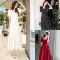 ราคา FC พร้อมส่ง เดรสยาวคอเหลี่ยมแขนสั้น ใส่ออกงานได้สวยๆ 4 สี มีกระเป๋าข้าง (16927100692)