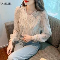 ราคา AMMIN ลูกไม้เสื้อชีฟองเกาหลีแขนยาวลายดอกไม้สำหรับผู้หญิงแฟชั่นใหม่หรูหราคอวีผ้าลูกไม้เสื้อชีฟองเก๋ไก๋ (17950721335)
