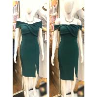 ราคา สีเขียว S เดรสสั้นออกงาน เปิดไหล่ ปิดแขน งานสวย ไปงานแต่ง (18568568051)