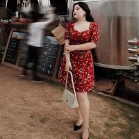 ราคา Korean Style Fashion Womens Casual Plus Size Square Neck Floral Print Short Sleeve Midi Long Dress Ready Stock New (13557359363)