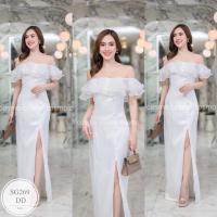 ราคา ชุดเดรสผู้หญิง เดรส ชุดเดรส dress เดรสผู้หญิง ชุดเดรสสวยๆหรู ML269 ชุดเดรสยาวออกงาน เดรสเกาะอก แต่งระบายผ้าแก้วและกระดุม อกสม็อค ใส่ได้ทั้งเปิดไหล่ ปิดไหล่ กระโปรงผ่าหน้า สวยหรูคือ (20144717166)