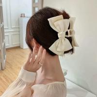 ราคา Korean Fashion Womens Large White Bow Hair Clip 2023 New Elegant hair Clamp Hair Accessories (20294490986)