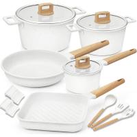 ราคา COOKLOVER Cookware Set Non Stick Scratch Resistant 100 PFOA Free Induction Aluminum Pots and Pans Set with Cooking Utensil Pack 15 White (10906375158)
