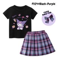 ราคา Graceful Girls Sets with Cartoon Melody and Kuromi 100 Cotton T shirt And JK Dress Plaid Skirt 2pcs with Free Bow Tie (19442193715)