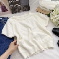 ราคา เสื้อแขนสั้นไหมพรม ทรงครอปสั้น ดีเทลขนมุ้งมิ้งน่ารัก สีพาสเทล 80069 (17438294523)