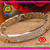 ราคา เลสทองคำขาว ประดับเพชร CZ wristless AJW4289PL581GW KW สร้อยข้อมือทองคำขาว เลสข้อมือทองคำขาว (10615497597)