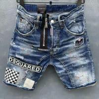 ราคา DSQUARED2 Brand Mens Denim Shorts Fashion Hole Patch Broken Ink Paint Slim Slightly Elastic Blue DSQ2 Letter Short Jeans For Men (16492658940)