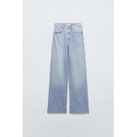 ราคา Zaraต้นตำรับกางเกงยีนส์ขาบานเอวสูงสำหรับผู้หญิงกางเกงขากว้างกางเกงขาสั้นตรงอเนกประสงค์สำหรับ406 6688025 (21010983600)