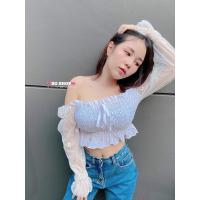 ราคา เสื้อครอป แขนซีทรูปักดอกเดซี่ สม็อครอบตัว มี 4 สี (3823196924)