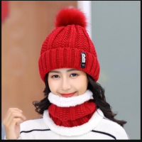 ราคา B หมวกไหมพรมตกแต่งปอมปอม ปลอกคอกันหนาว บุขนอุ่นด้านใน (19531613503)