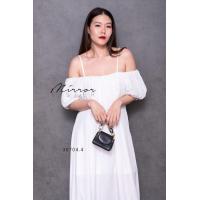 ราคา ป้าย Mirrorsister 30704 4 เดรสสายเดี่ยวเว้าไหล่สายปรับสั้นยาวได้ตามระดับ ทรงหลวม แขนกระปุกพองน่ารัก มีสายผูกเอว (19658075290)