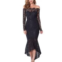 ราคา Wedding Bodycon Dress Long Sleeve Off Shoulder Lace Mermaid Cocktail Evening outfit for women (16832282567)