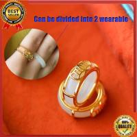 ราคา VIP แหวนเงินแท้ชุบทองหยกธรรมชาติ Hetian ผู้ชายและผู้หญิงฝังแหวนหยกคู่ของขวัญหยกสีขาวแหวนหางให้พร เหรียญจีน แหวนเหรียญทองแดง (10400470104)