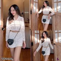 ราคา TW18146 Set 2 ชิ้น เสื้อครอปลูกไม้แขนยาว กระโปรงลูกไม้ (16859037947)