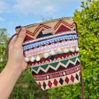 ราคา กระเป๋าผ้าทอ กระเป๋าสะพายแต่งพู่ ตกแต่งไม่ซ้ำแบบ กระเป๋าสะพายข้าง แฮนด์เมด handmade kapooklook ตกแต่ง (9583512992)
