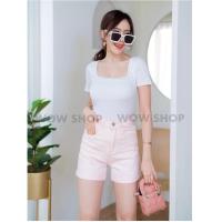 ราคา ขาสั้นยีนเอวสูง สีพาสเทล ผ้ายีนยืดนิ่ม ใส่ปิดก้น ป้ายWOW (16391591986)