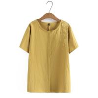 ราคา มีไซส์ใหญ่ Plus Size Womens Full Cotton Yellow Blue T shirts Short Sleeve Floral Embroidery Summer Tops Ladies Vintage Female Top (18611878947)