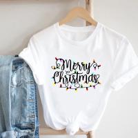 ราคา เสื้อยืดพิมพ์ลายสำหรับผู้หญิงเสื้อยืดลายกราฟิกแขนสั้นสำหรับผู้หญิงเสื้อผ้าแฟชั่นวันหยุดปีใหม่เทศกาลไฟคริสมาสต์ (20600594419)