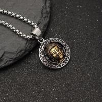 ราคา ZZOOI Punk Retro Stainless Steel Buddha Shakyamuni Head Pendant Necklaces for Men Rock Jewelry (18313592075)
