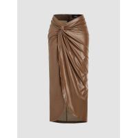ราคา Cider Faux Leather High Waist Twist Split Maxi Skirt (20689162787)