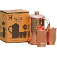 ราคา HealthGoodsIn Pure Copper 99 74 Water Jug with 2 Copper Tumblers Copper Pitcher and Tumbler for Ayurveda Health Benefits (10757140764)