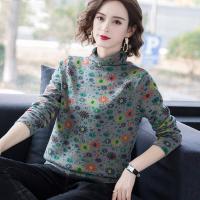 ราคา เสื้อเชิ้ตคอเต่าวินเทจของผู้หญิงเสื้อยืดธรรมดาพิมพ์ลายแขนยาวเสื้อคลุมหนาแนววินเทจสำหรับฤดูใบไม้ร่วง (10317435858)