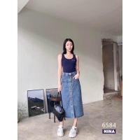 ราคา กระโปรงยีนส์ตัวยาวผ่าหน้า เอวสูง ทรงเกาหลี (19655632566)