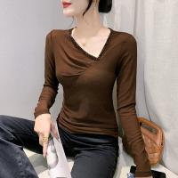 ราคา YIMEI เสื้อยืดคอกลมตาข่ายแฟชั่นแบบใหม่ในฤดูใบไม้ร่วงติดเพชรสำหรับงานหนักเสื้อผ้าระบายขอบเต้นสีแดง (20408313958)