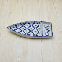 ราคา จานทรงเรือ จานเซรามิค มีช่องใส่น้ำจิ้ม ขนาด 4 8 x 10 25 นิ้ว มีให้เลือก 2 สี ดำ และ ลายคราม (16510194579)