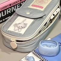 ราคา LE กล่องกระเป๋าใส่ดินสอกระเป๋าเก็บของนักเรียนแบบเรียบง่ายความจุขนาดใหญ่สีน้ำเงิน เทา1ชิ้นกล่องดินสออเนกประสงค์ (20207530640)
