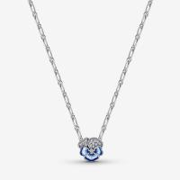 ราคา 925 Sterling Silver Blue Pansy Flower Pendant Necklace Cubic Zirconia Flower Charm Necklace Jewelry For Women (21057022617)
