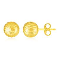 ราคา ต่างหูทองคำแท้ 14k รูปลูกบอลสีทอง14K Yellow Gold Ball Earrings with Linear Texture พรีออเดอร์ pre order ทัก chat ก่อนสั่ง (9880405793)