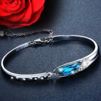 ราคา สร้อยข้อมือเพชรหยดน้ำสีฟ้าอ่อนไลข้อมือเงิน สร้อยข้อมือผู้หญิง กําไลเงินแท้ ข้อมือเเพชร กำไลเพชร (20987652532)