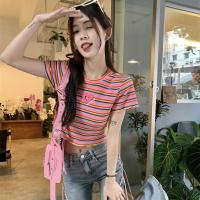 ราคา เสื้อเอวลอยลายสายรุ้งน้ำตาลสำหรับผู้หญิงเสื้อยืดแขนเสื้อแขนสั้นใส่ในเข้ารูปพอดีเปิดสะดือเด็กผู้หญิงเผ็ดร้อนใส่ฤดูร้อน (19816203968)