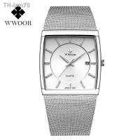 ราคา นาฬิกา WWOOR men square mesh belt watches luminous calendar waterproof (18974748151)