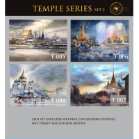 ราคา โปสการ์ดพิมพ์ภาพวาดสีน้ำภาพวาดสีน้ำ ชุดบรรยากาศวัดในไทย (15895309845)