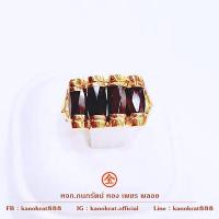 ราคา แหวนพลอยโกเมนแท่ง 10 มิล 4 เม็ด ก้านแหวนประดับด้วยเพชรสวิส ตัวเรือนทองคำแท้ 90 ขนาดแหวน 54 มีใบรับประกันจากทางร้าน (16634303557)