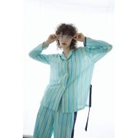 ราคา The SRT X10 Comosum Top เสื้อเชิ้ตแขนยาวทรงโอเวอร์ไซส์ ผ้าพิมพ์ลายทางสีเขียวมิ้นท์ สีม่วง กระดุมหน้า ดีเทลเชือกผูกข้างตัวคนละสี (19874294059)